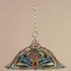 Chain Hung Pendant In Chrome, 19" Kaleidoscope Tiffany Glass