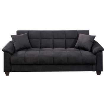 Benzara BM168794 Microfiber Adjustable Sofa With 2 Pillows, Ebony Gray