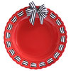 Decorative Round Red Ceramic Ribbon Plate, Black and White Stripe Ribbon