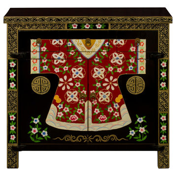Hand Painted Elmwood Mandarin Robe Motif Oriental Cabinet