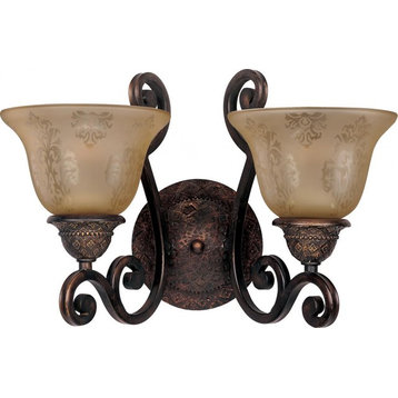Two Light Oil Rubbed Bronze Screen Amber Glass Wall Light