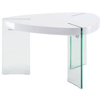ACME Noland Coffee Table, White High Gloss and Clear Glass