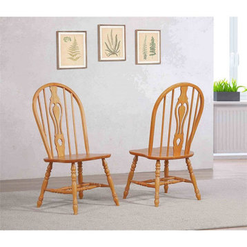 Selections Keyhole Windsor Dining Side Chairs in Light Oak Solid Wood Set of 2