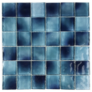 Watermarks 2 in x 2 in Textured Glass Pool Mosaic in Glossy Caribbean Blue