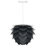 UMAGE - Aluvia Hardwired Pendant, Anthracite/White, Mini - Modern. Elegant. Striking. The VITA Aluvia is an artistic assemblage of 60 precision-cut aluminum leaves, overlapping each other on a durable polycarbonate frame. These metal leaves surround the light source, emitting glare-free, ambient light.  The underside of each leaf is painted white for increased light reflection, and the exterior is finished in one of two different colors: subtle Pearl or dramatic Anthracite. Available in two sizes, the Medium (18.9"H x 23.3"W) can be used as a pendant or hanging wall lamp, while the Mini (11.8"H x 15.7"W) is available as a pendant, table lamp, floor lamp or hanging wall lamp. Hang it over the dining table, position it in a corner, or use as a statement piece anywhere; the Aluvia makes an artistic impact in any room.