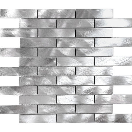 Metallic Brick Joint Mosaic Tile Wall Backsplash, 12"x13.75"