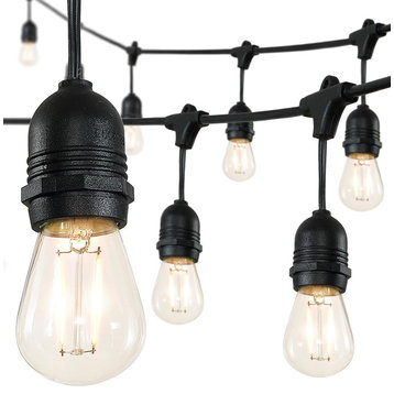 15-Light Indoor/Outdoor 48' Rustic LED S14 Edison Bulb String Lights, Black