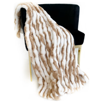 White Taupe Snow Chinchilla Faux Fur Luxury Throw Blanket, Throw 60Wx72L