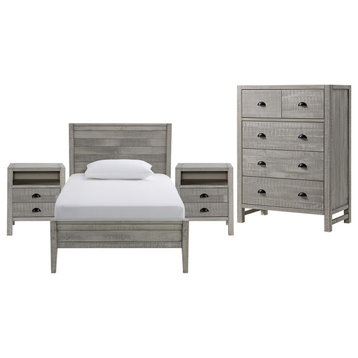 Windsor4-Piece Bedroom Set With Panel, Driftwood Gray, Twin