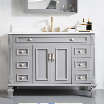 Solid Wood Bathroom Vanity with Quartz Top and cUPC Certified Sink, Titainum Grey, 48 Inch