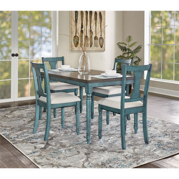 Bowery Hill Willow 5 Piece Wood Dining Set in Teal Blue