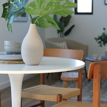 White Saarinen Style Table in Open Concept ADU Dining Area