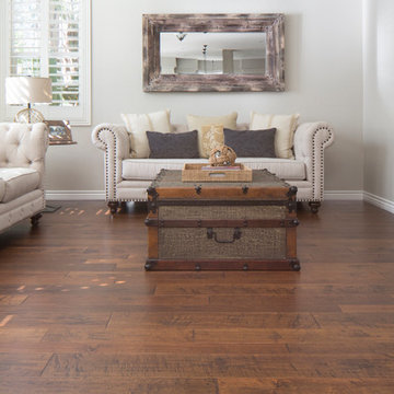 Maple, Rustic Charm. Hand scraped, Random 4”, 6”, and 8” Width, Hardwood Floor.