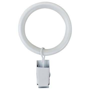 Curtain Rings With Clips, 1.5", Glossy White, Set of 32