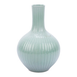 Belle & June - Celadon Carved Bamboo Globular Vase - Vases