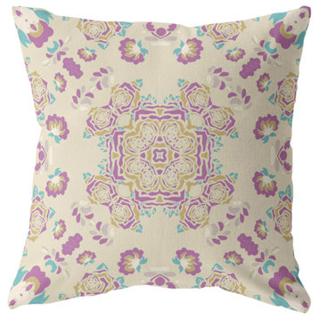 16" Purple Gold Wreath Indoor Outdoor Zippered Throw Pillow