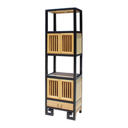 Oriental Black Rim Natural Wood Narrow Storage Display Bookcase Cabinet - Armoires And Wardrobes
