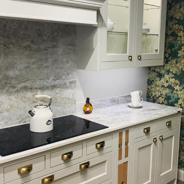 Belgravia painted Mussel, Deep Forest kitchen & Yellow