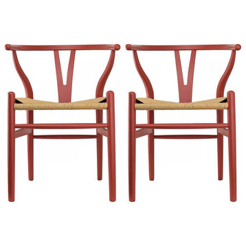 Modern Dining Chairs Solid Wood Armchairs Handmade Assembled Chair Set of 2, Red, Armchair