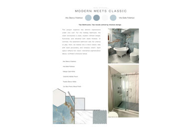 Bathroom - mid-sized modern porcelain tile porcelain tile and single-sink bathroom idea in DC Metro with a niche