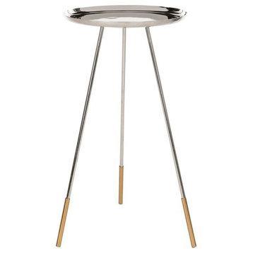 Aurora Tri Leg Contemporary Glam Side Table Gold/Nickel