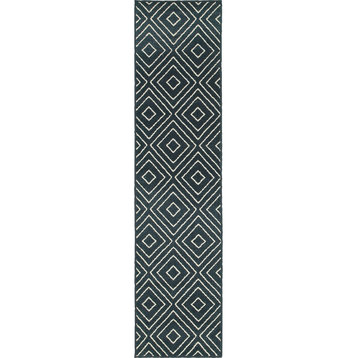 Oriental Weavers Hampton Navy/Ivory Geometric Indoor/Outdoor Rug 1'10"X7'6"