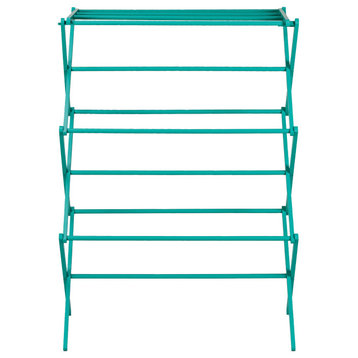 Bamboo Clothes Drying Rack and Display With 7 Rods, Turquoise