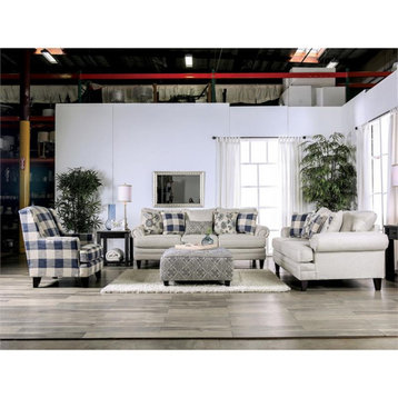 Furniture of America Calistoga Transitional Fabric Rolled Arms Sofa in Ivory