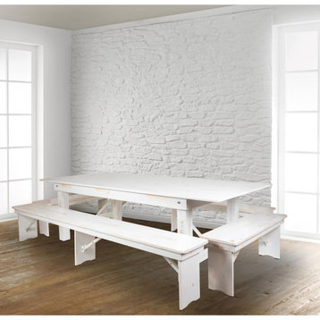 HERCULES Series 8' x 40 Antique Rustic White Folding Farm Table and Four...