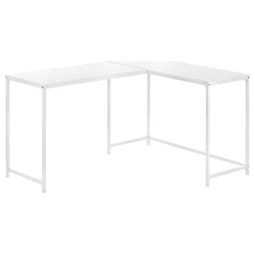 Computer Desk 58"L, Espresso Top/Black Metal Corner, White/White Metal