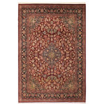 Bareens Designer Rugs - Kashan Pak Persian Breanna Red/Blue Wool Rug - 9'2'' x 12'3'' - Designed with mesmerizing intricacy and gorgeous color palette, this hand-knotted masterpiece demonstrates the beauty and electrifying thrill of Pak Persian art. These meticulously hand-knotted Pak-Persian rug is made with pure wool and features breathtaking traditional, transitional, and tribal designs in bold luxurious color pallets. Known for their intricate designs these rugs are a reproduction of Persian rugs, made in Pakistan with unique Mughal designs. Made by master weavers using the same Persian texture, design and dying technique, we wanted to produce the most significant manifestation of Persian art, life, and culture. This rug is most famous for its exceptional quality, incredible designs, patterns, and vibrant rich color. Pak-Persian rugs made with Persian weave with high knot counts, which enables the high intricacy and detail found in the patterns are also referred to as "State of art", each color adds a rich beautiful detail in the artwork of this rug. The design, color, and beautiful chromatic composition with a vibrant sheen with intricate designs, exude beauty, elegance, and quality make this rug a masterpiece of its own.