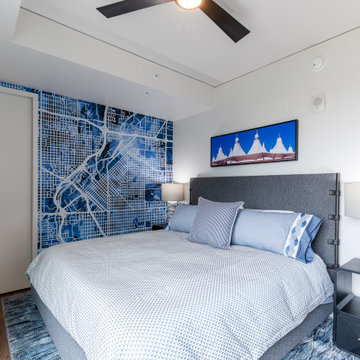 Primary Bedroom with Custom Denver Map Feature Wall