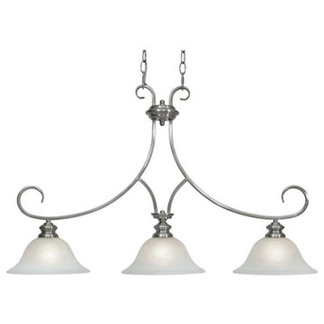 Lancaster 3 Light Linear Pendant in Pewter with Marbled Glass