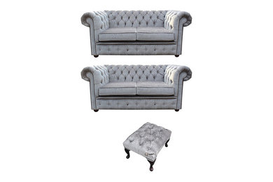 Chesterfield 2Seater +2 Seater+Footstool Sette Perla Illusions Velvet Sofa Suite