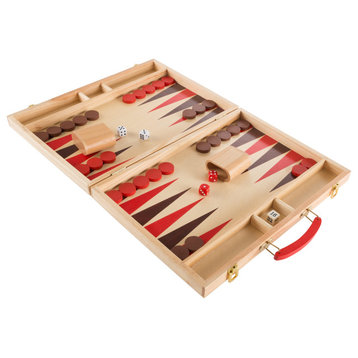 Wood Backgammon Board Game Complete Set With Folding Board
