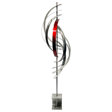 Abstract Metal Sculpture 'Nautilus Red', 14"x60", Kinetic Metal Art