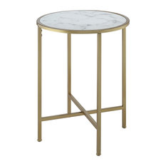 Convenience Concepts Gold Coast Round Faux Marble Top End Table in Gold Metal