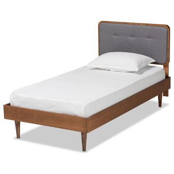 Nylla Modern Farmhouse Walnut Effect Twin Size Platform Bed, Dark Gray