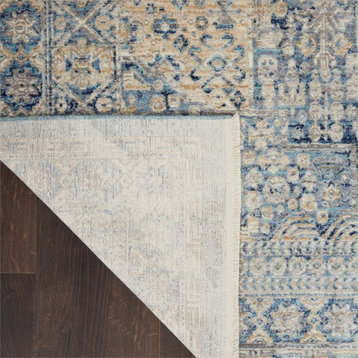Nourison Silken Weave Rectangle Luxcelle Polyester Area Rug in Blue/Ivory
