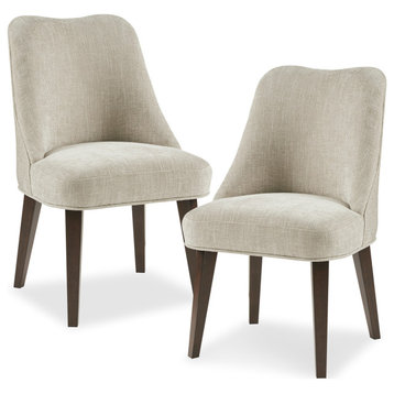 Martha Stewart Holls Round Piping Curved Back Side Dining Chair, Beige, Set of 2