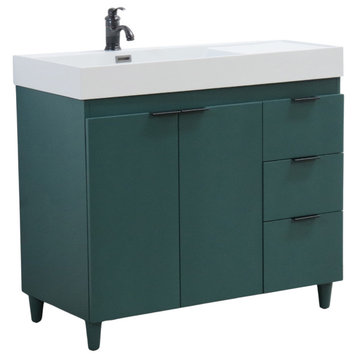 39" Single Sink Vanity, Hunter Green With White Composite Granite Top