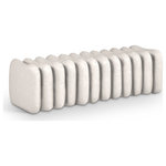 Meridian Furniture - Atticus Upholstered Bench, Cream, Vegan Leather - A bold and modern statement piece is the Atticus cream vegan leather upholstered bench that will elevate any room. Its unique, segmented design adds visual interest, while the plush cream vegan leather upholstery provides comfort and style. Perfectly versatile, this bench is an eye-catching addition to your home.