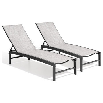 Outdoor Patio Aluminum Adjustable Chaise Lounge Chairs (Set of 2), Earth