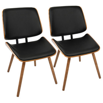 LumiSource Lombardi Dining Chair, Walnut With Black PU Leather, Set of 2