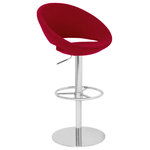 Soho Concept - Crescent Piston Stool, Stainless Steel Base, Red Wool - Crescent Piston is a contemporary stool with a comfortable upholstered seat and backrest on an adjustable gas piston base which swivels and also adjusts easily from a counter height to a bar height with a lever that activates the gas piston mechanism. The solid steel round base is available in chrome or stainless steel. The seat has a steel structure with 'S' shape springs for extra flexibility and strength. This steel frame molded by injecting polyurethane foam. Crescent seat is upholstered with a removable zipper enclosed leather, PPM, leatherette or wool fabric slip cover. The stool is suitable for both residential and commercial use. Crescent Piston is designed by Tayfur Ozkaynak.