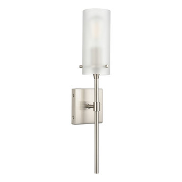 Effimero 1-Light Wall Vanity Corridor Sconce With Frosted Glass, Brushed Nickel