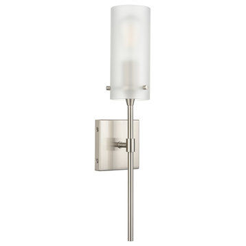 Effimero 1-Light Wall Vanity Corridor Sconce With Frosted, Brushed Nickel With Frosted Glass