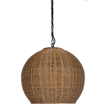 All Weather Wicker Outdoor Ball Pendant Lamp, Brown, Large