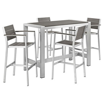 Modern Outdoor Patio 5-Piece Dining Chairs and Table Set, Gray Gray, Aluminum