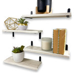 Barn Walls - Barn Walls Floating Shelves - Set of 4, Antique White - [ANTIQUE WHITE WOODEN SHELVES] Introducing an original Barn Walls shelf design, handcrafted from real solid wood and finished with an antique white weathered distressed finish, complemented with metal brackets.
